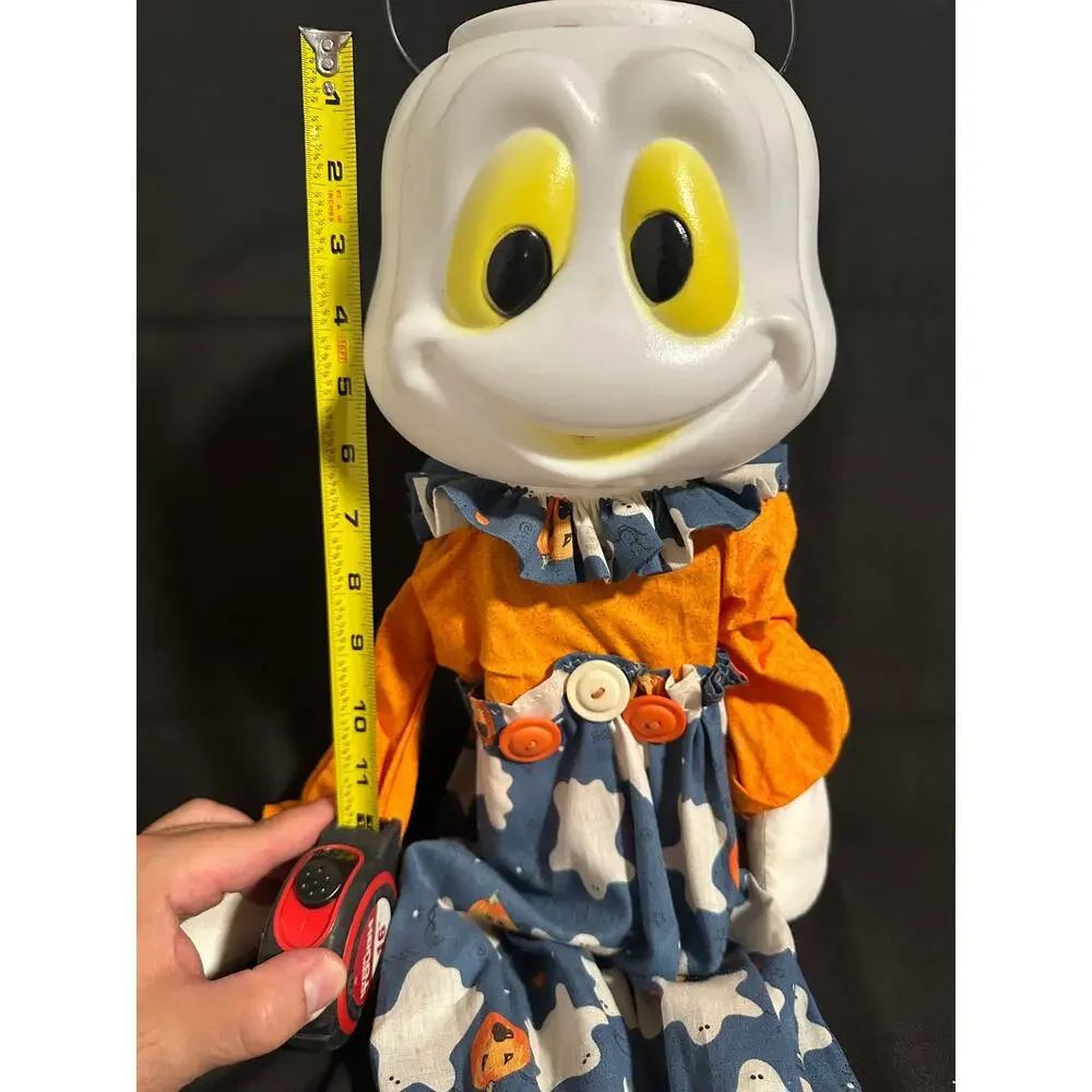 Halloween Ghost Figure Doll Wood Body Pumpkin Ghost Outfit Folk Art Decor